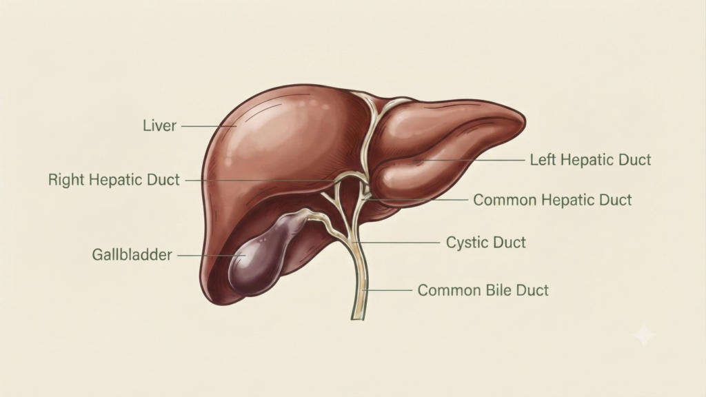 Gallbladder and Liver Support diagram showing the liver, gallbladder, and bile ducts.